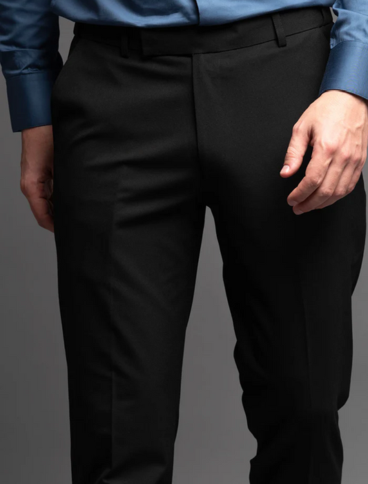 Formal black flat front trouser